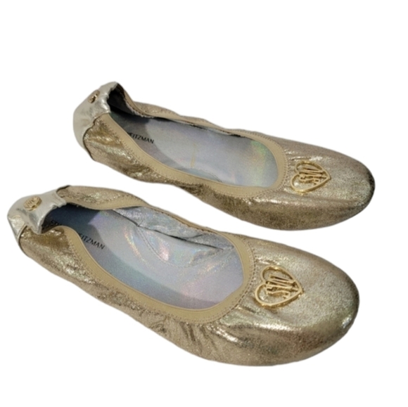 STUART WEITZMAN Rose Champagne Gold Ballet Flat Sz 4 Comfy Balletcore Embellish - Picture 1 of 11
